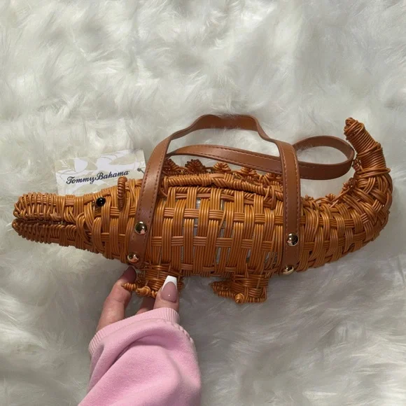 🐊✨ Tommy Bahama Wicker Alligator Basket Bag Tan NWT Viral 🌴 - Picture 5 of 7